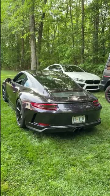 Purple GT3 Touring on the grass, ducktail and all